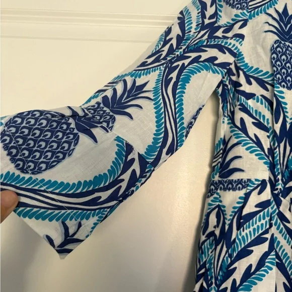 Boden dress NWT 4 Sophia Linen Short Dress Blue Pineapple Print online $235 - Picture 4 of 10
